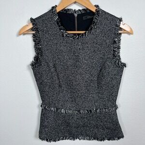 Banana Republic Womens Sleeveless Top Sz XXS Black Fringe Tweed Office Peplum